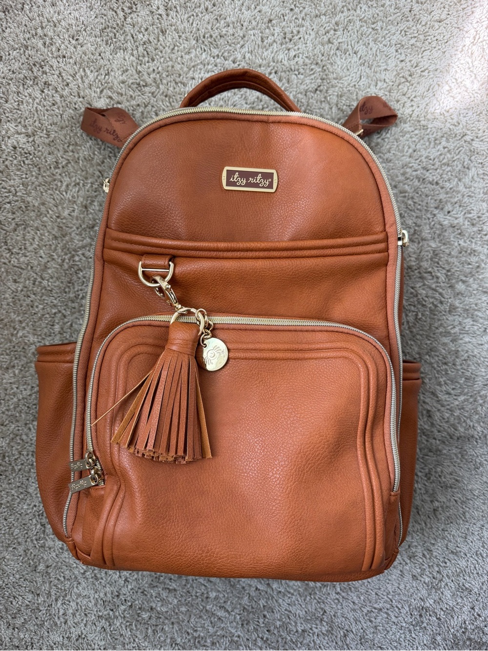 Itzy Ritzy Cognac/Tan Faux Leather Backpack